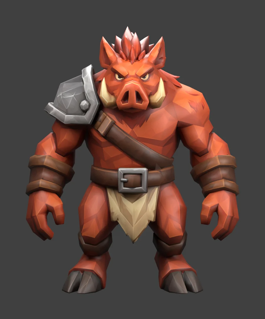 Red boar warrior in iron armor