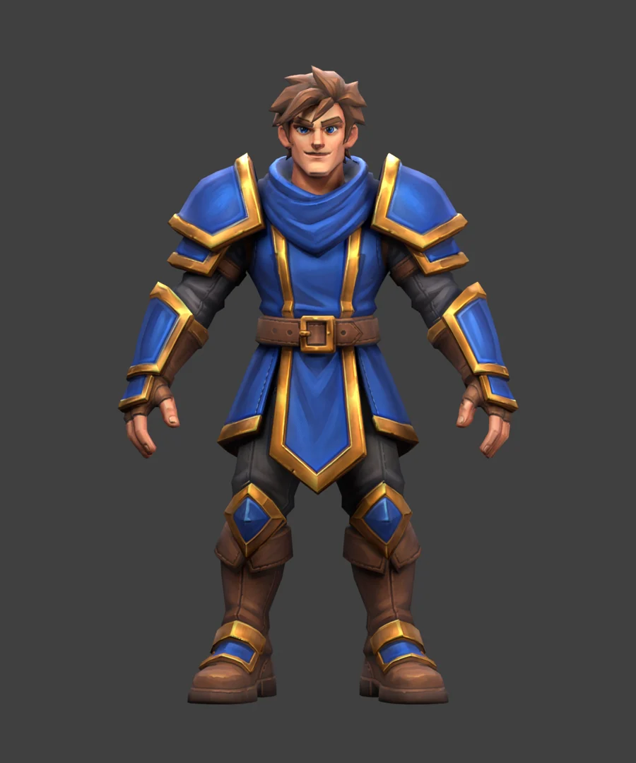 Blue-and-gold armored fantasy hero